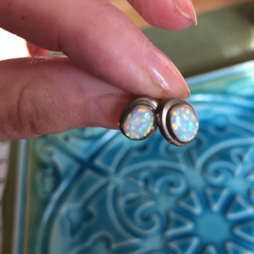 Sterling Silver Opal Earrings Posts (No Backs) - Picture 12 of 17